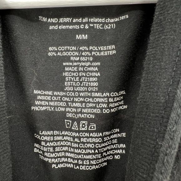 Tom and Jerry Crop Top Medium womens shirt graphic image black striped sleeves - Picture 5 of 7